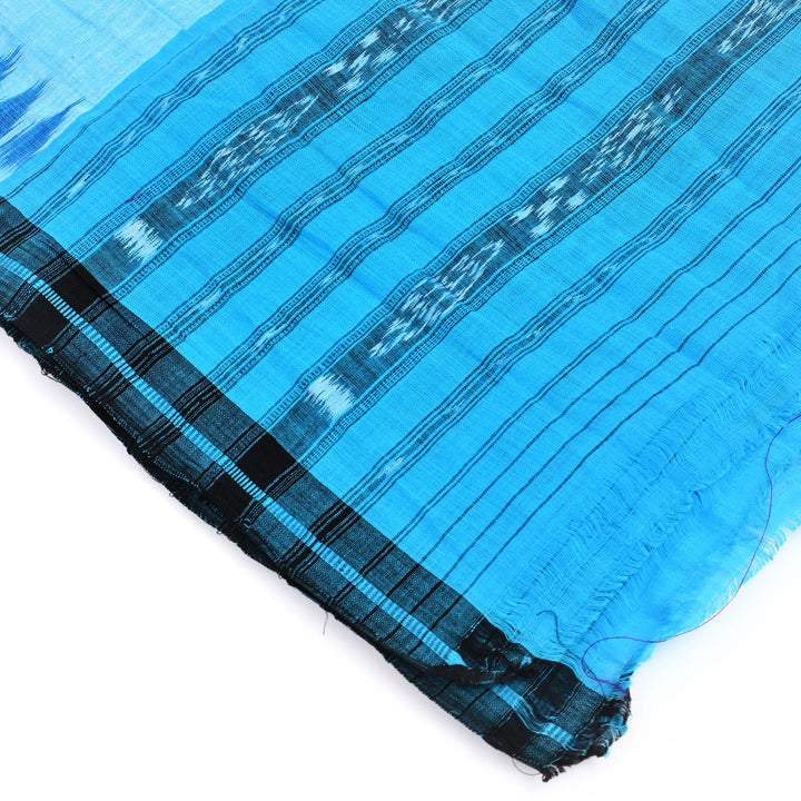 Sky Blue Cotton Stole with Temple Border | Traditional South Indian Design