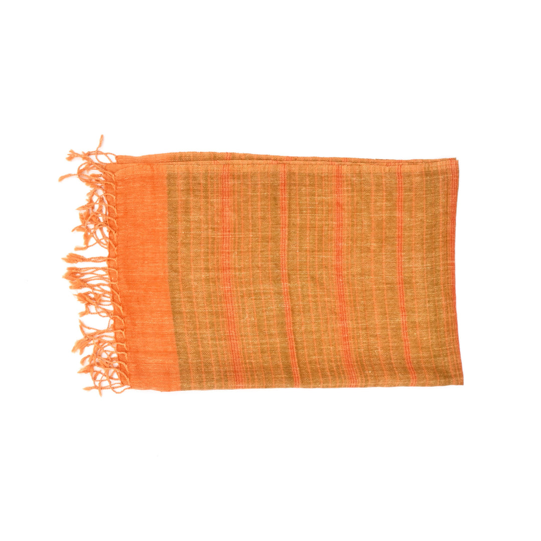 Kullu Merino Wool Shawl in Fiery Orange Color, 80"x28"