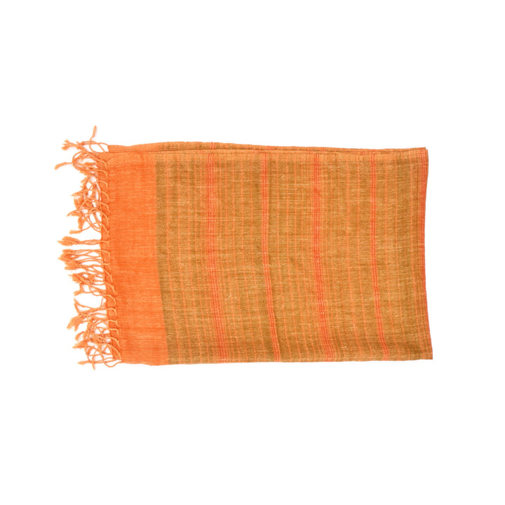 Kullu Merino Wool Shawl in Fiery Orange Color, 80"x28"