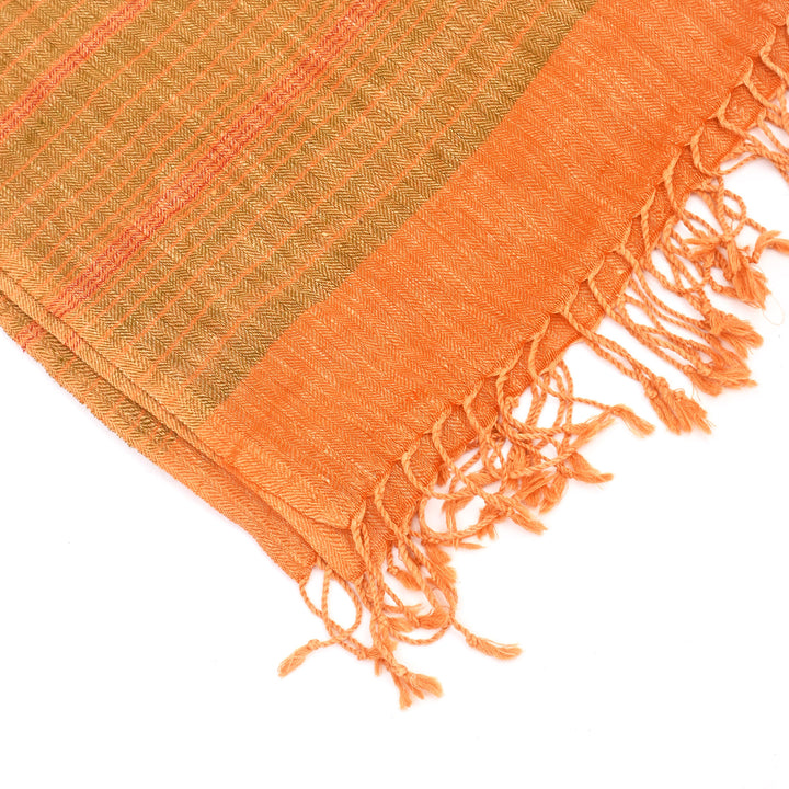 Kullu Merino Wool Shawl in Fiery Orange Color, 80"x28"