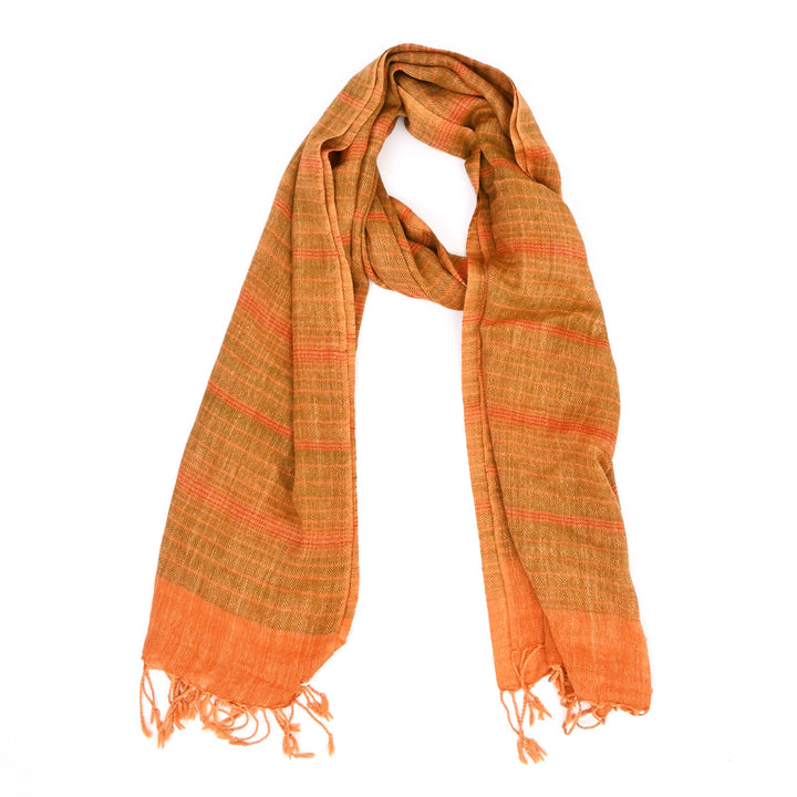 Kullu Merino Wool Shawl in Fiery Orange Color, 80"x28"