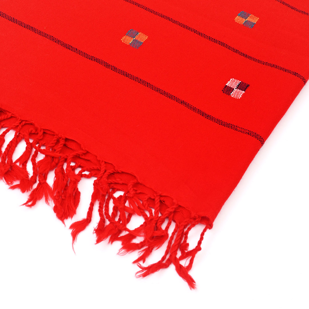 Handwoven Merino Wool Stole | Red Elegant Wrap