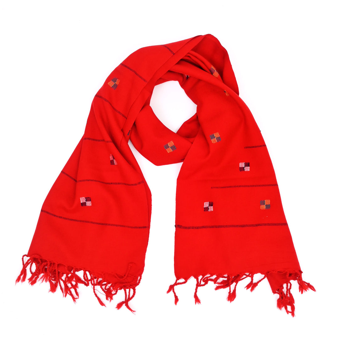 Handwoven Merino Wool Stole | Red Elegant Wrap