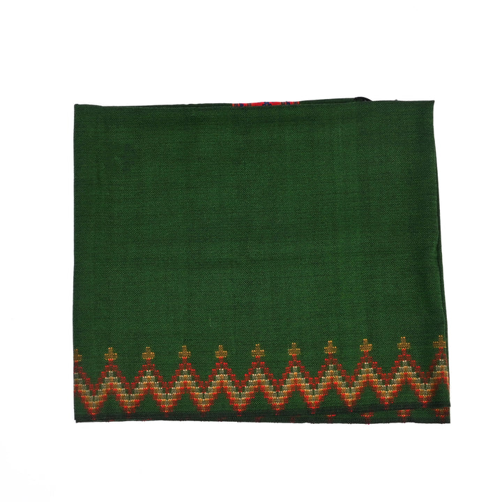Electric Green Woolen Shawl | Handwoven with Traditional Pattu Border | 84"x40"