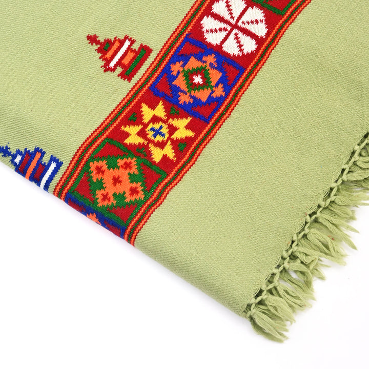 Elegant Green Handwoven Sheep Wool Shawl | Warm & Stylish Comfort