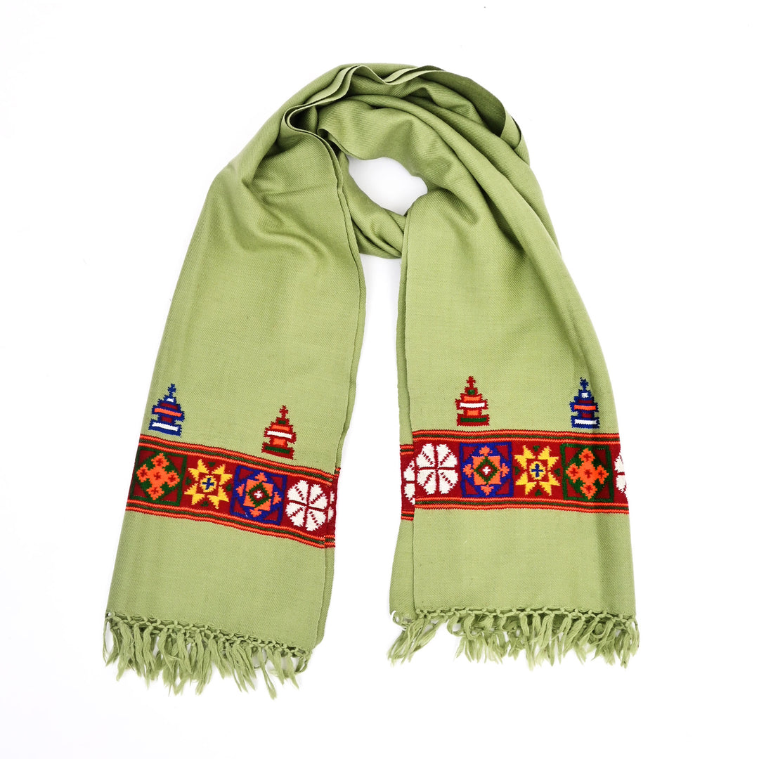 Elegant Green Handwoven Sheep Wool Shawl | Warm & Stylish Comfort