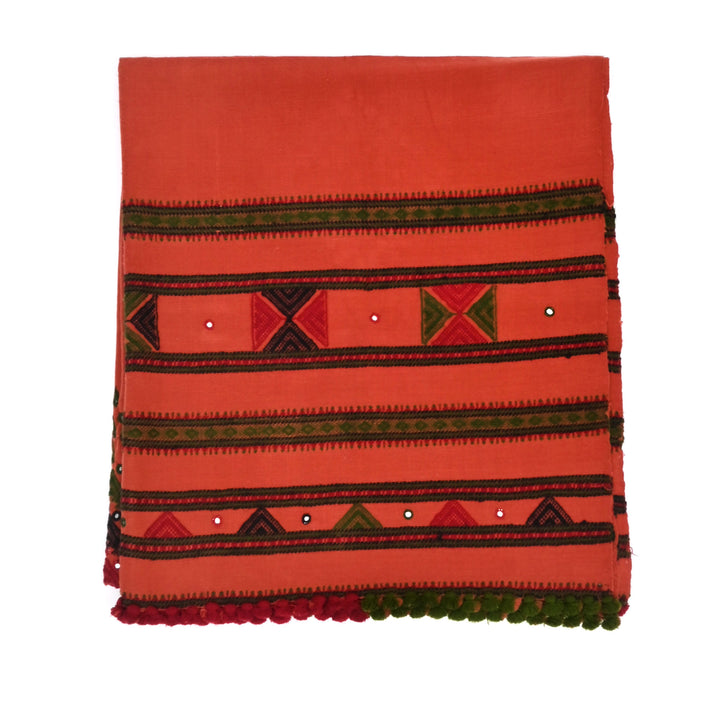 Handwoven Woolen Shawl in Rust Color | Kutch Artisanal Textile | Ethnic Winter Wrap | 80X38"