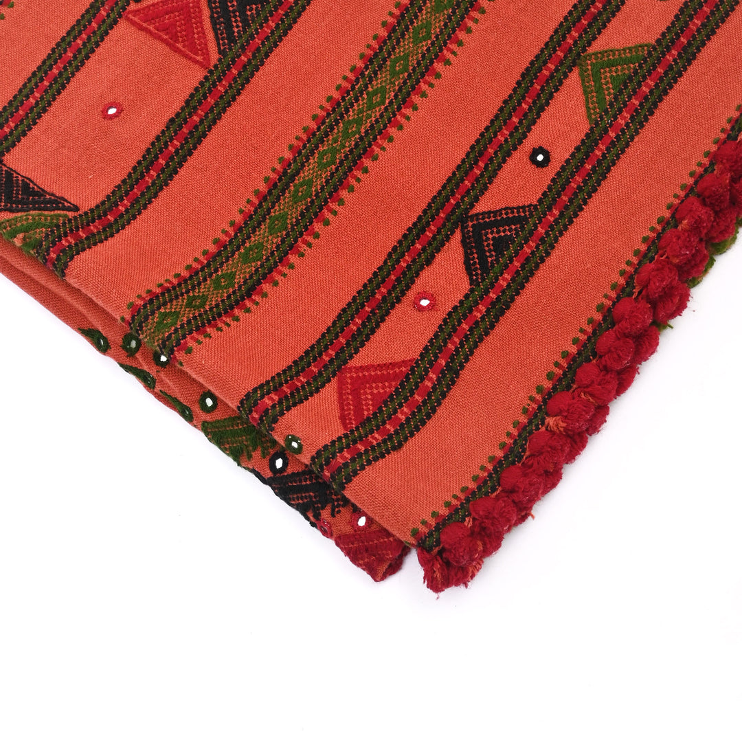 Handwoven Woolen Shawl in Rust Color | Kutch Artisanal Textile | Ethnic Winter Wrap | 80X38"