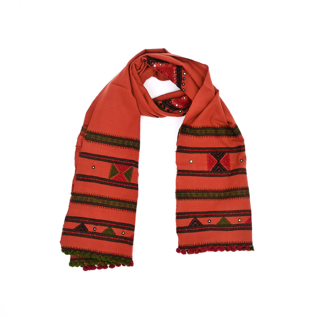 Handwoven Woolen Shawl in Rust Color | Kutch Artisanal Textile | Ethnic Winter Wrap | 80X38"