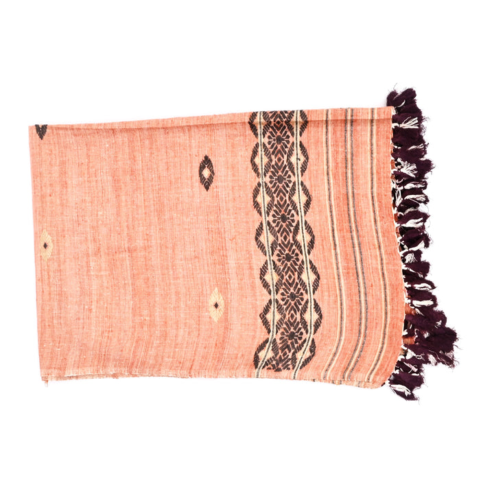 Peace Silk Dupatta | Artisan Made Eri Silk in Orange & Black with Muga Ghicha Work