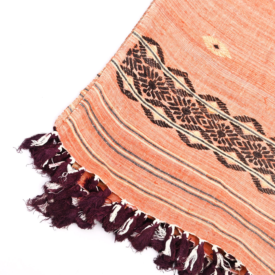 Peace Silk Dupatta | Artisan Made Eri Silk in Orange & Black with Muga Ghicha Work