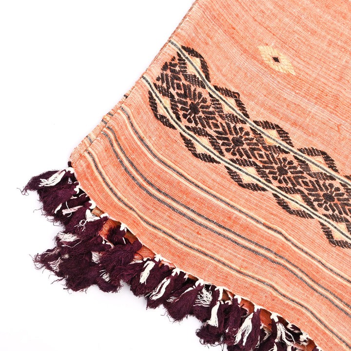 Peace Silk Dupatta | Artisan Made Eri Silk in Orange & Black with Muga Ghicha Work