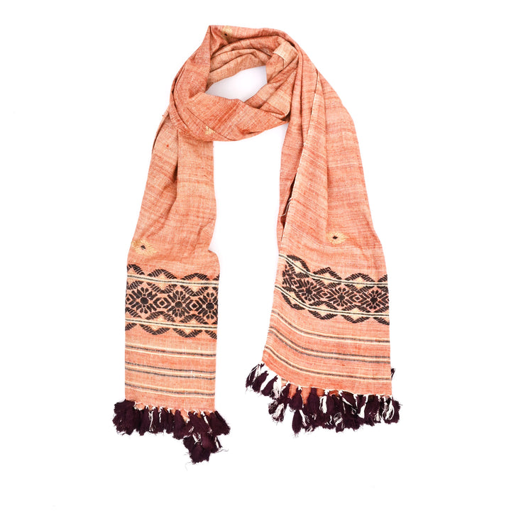 Peace Silk Dupatta | Artisan Made Eri Silk in Orange & Black with Muga Ghicha Work
