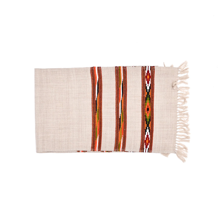 Natural Beige Wool Scarf | Pure Sheep Wool with Classic Stripes | 78"x12