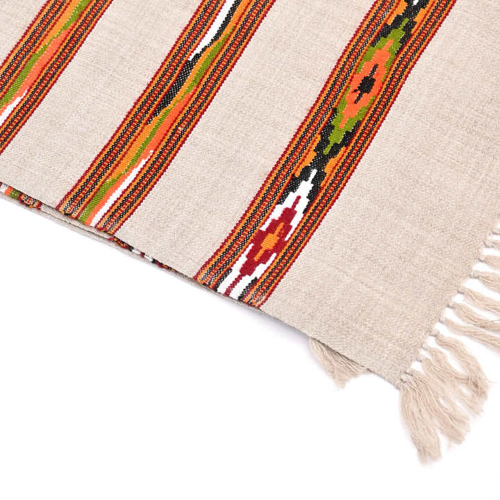 Natural Beige Wool Scarf | Pure Sheep Wool with Classic Stripes | 78"x12