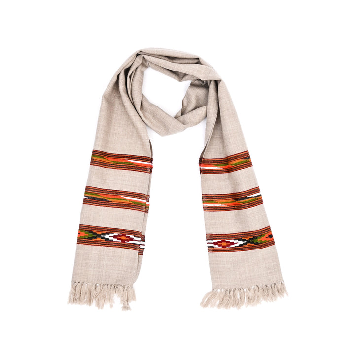 Natural Beige Wool Scarf | Pure Sheep Wool with Classic Stripes | 78"x12