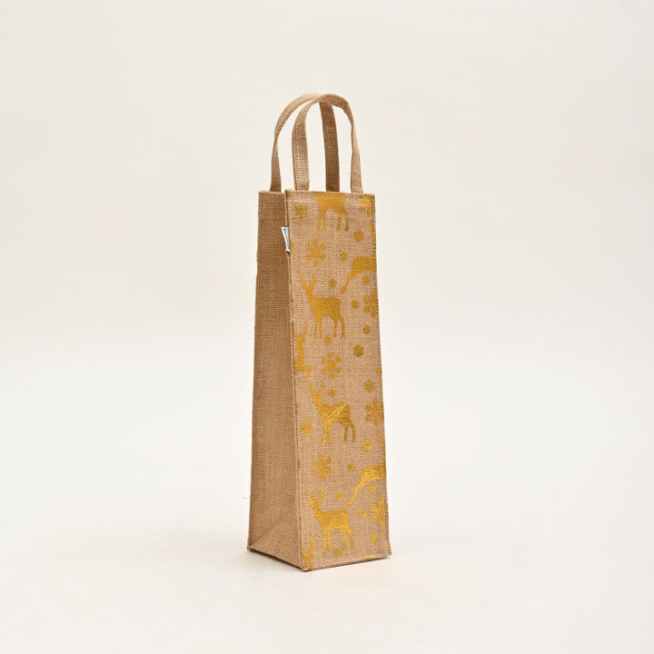 Christmas Gift Bag | Laminated Jute Bag with Metalic Print | Natural