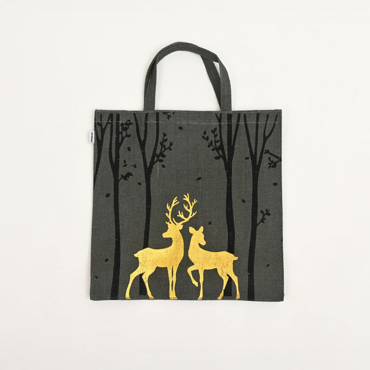 Christmas Gift Bag | Laminated Jute Bag with Metalic Print | Gray