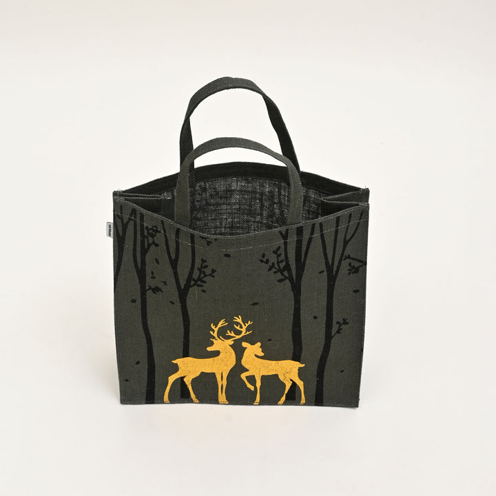 Christmas Gift Bag | Laminated Jute Bag with Metalic Print | Gray