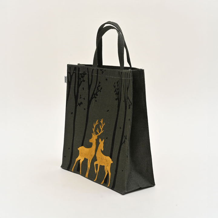 Christmas Gift Bag | Laminated Jute Bag with Metalic Print | Gray