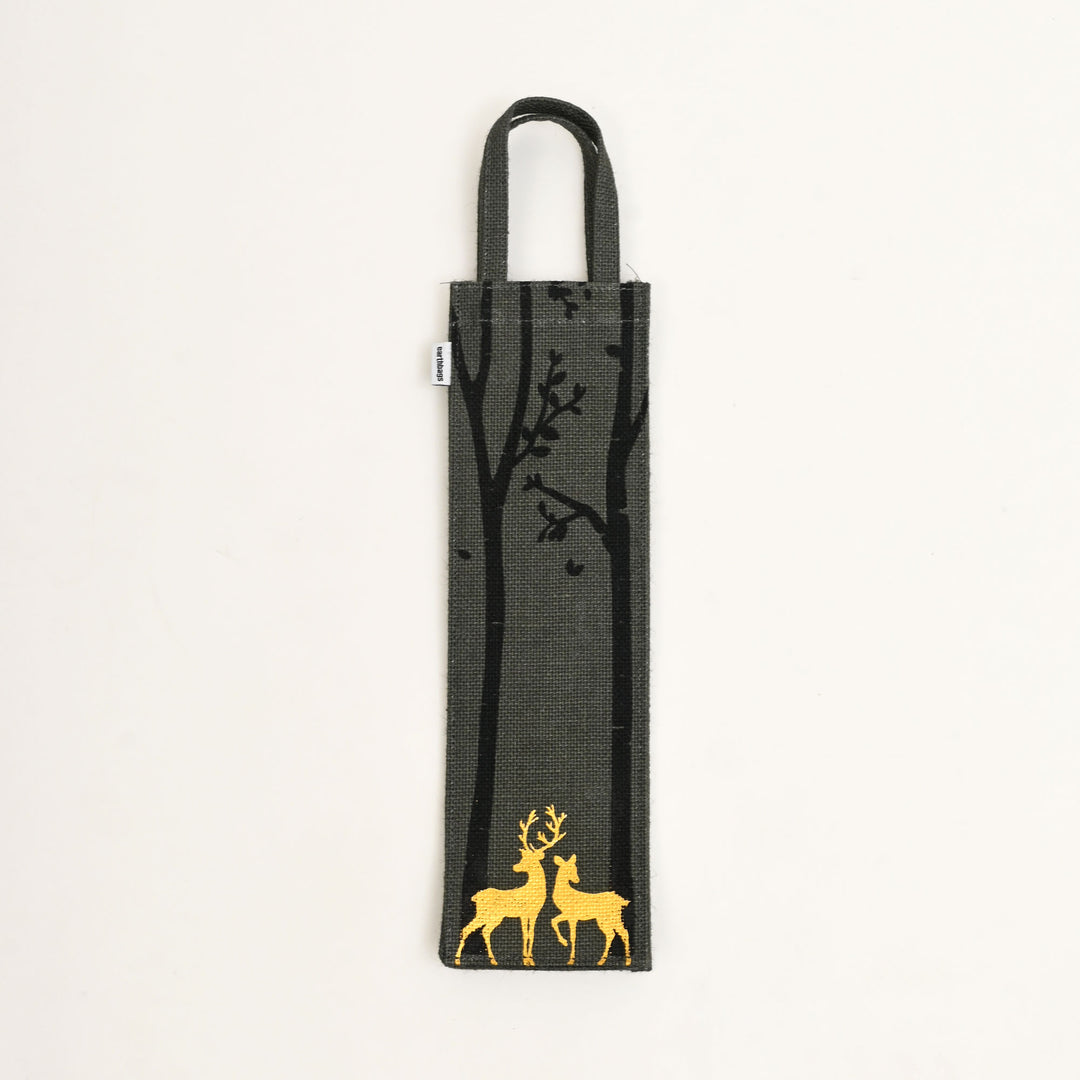 Christmas Gift Bag | Laminated Jute Bag with Metalic Print | Gray
