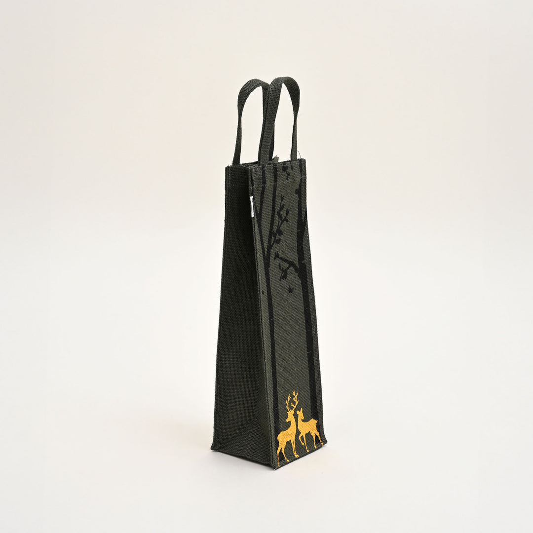 Christmas Gift Bag | Laminated Jute Bag with Metalic Print | Gray