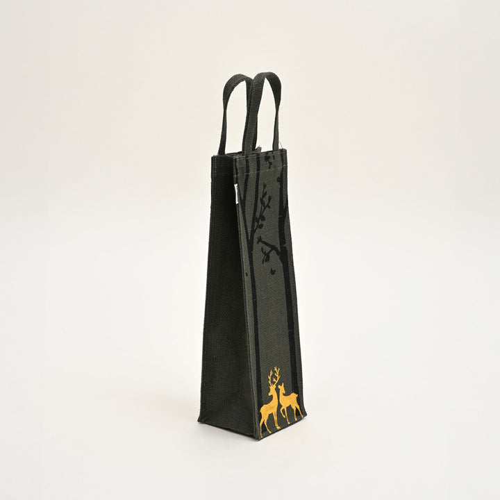 Christmas Gift Bag | Laminated Jute Bag with Metalic Print | Gray