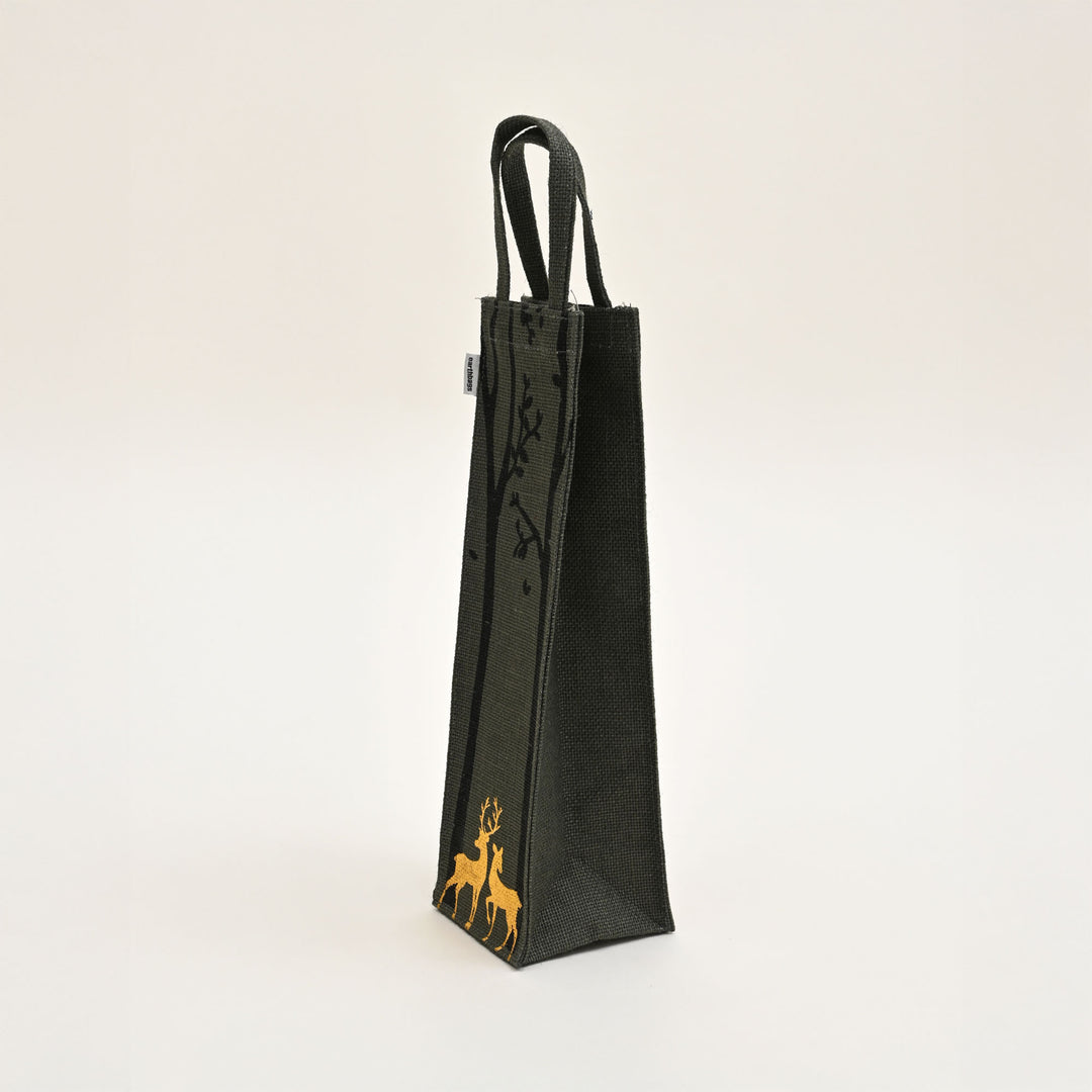 Christmas Gift Bag | Laminated Jute Bag with Metalic Print | Gray