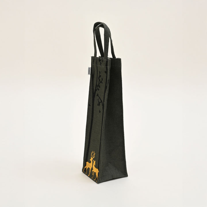 Christmas Gift Bag | Laminated Jute Bag with Metalic Print | Gray
