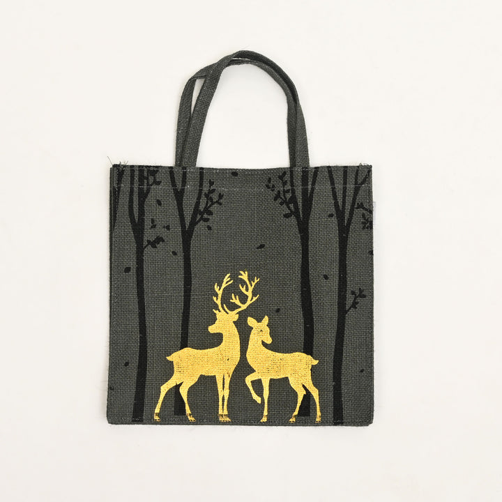 Christmas Gift Bag | Laminated Jute Bag with Metalic Print | Gray