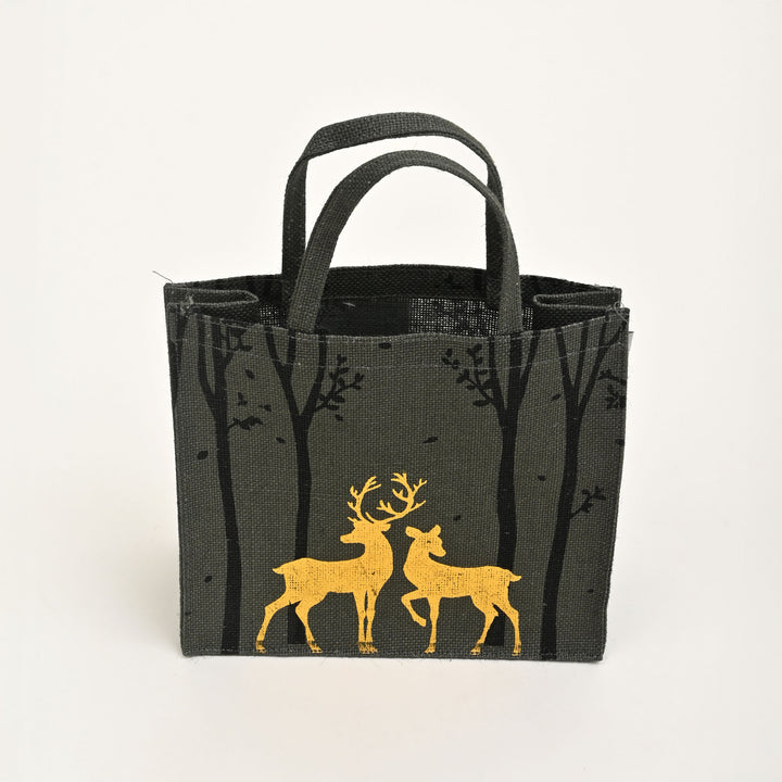 Christmas Gift Bag | Laminated Jute Bag with Metalic Print | Gray