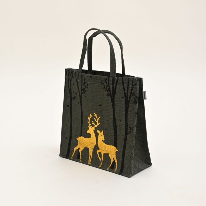 Christmas Gift Bag | Laminated Jute Bag with Metalic Print | Gray