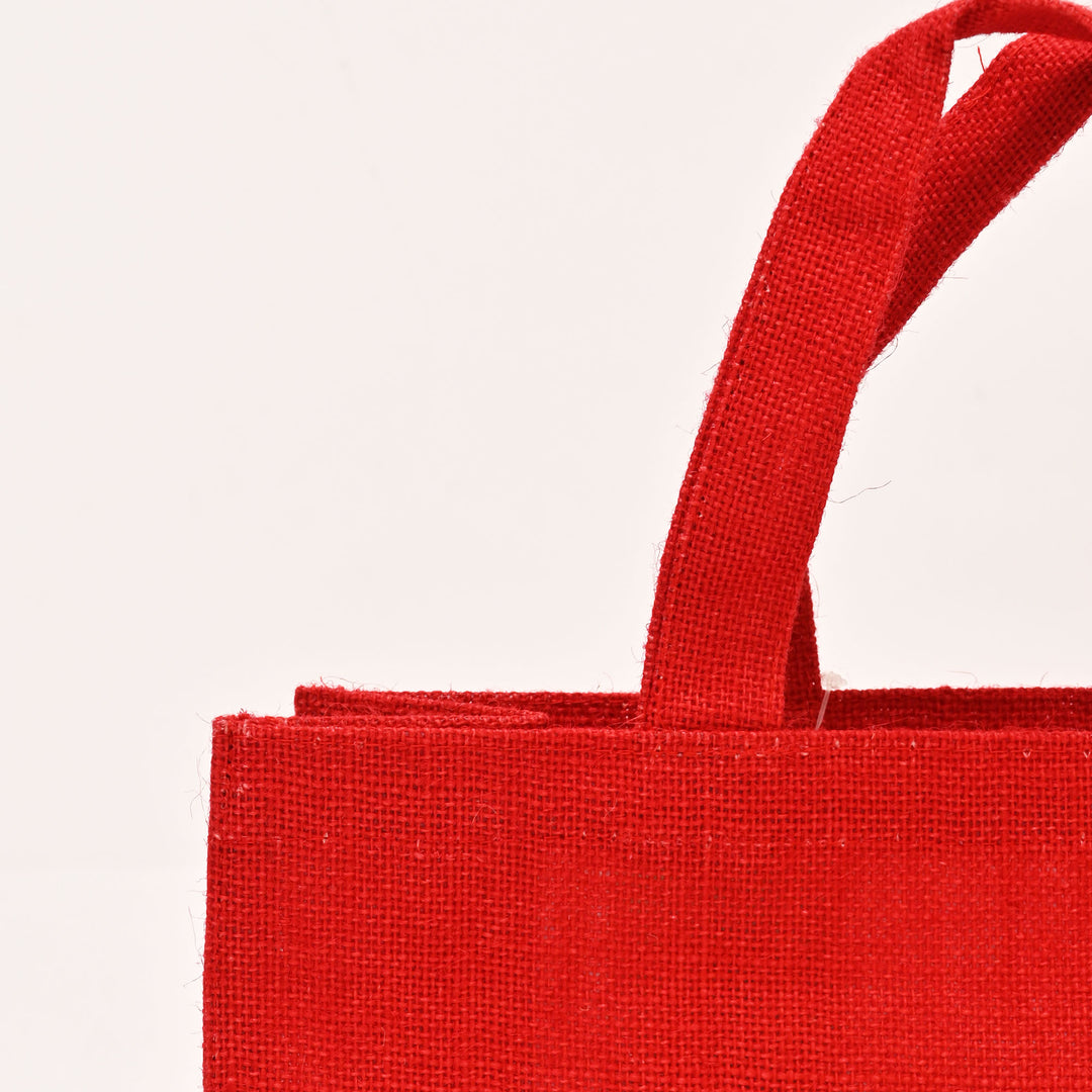 Christmas Gift Bag | Laminated Jute Bag with Sequins Design | Red & Golden