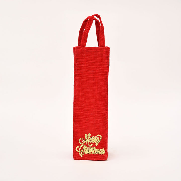 Christmas Gift Bag | Laminated Jute Bag with Sequins Design | Red & Golden