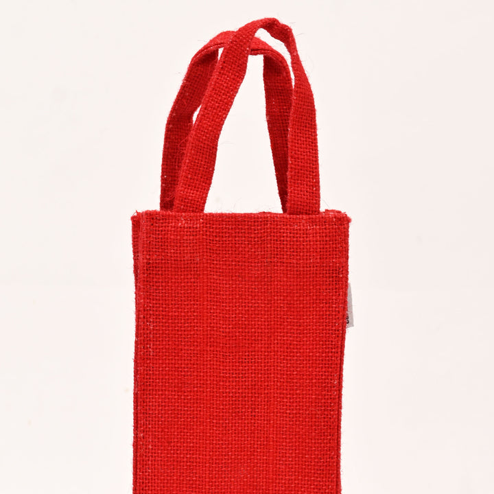 Christmas Gift Bag | Laminated Jute Bag with Sequins Design | Red & Golden