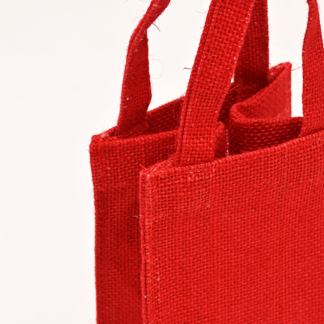 Christmas Gift Bag | Laminated Jute Bag with Sequins Design | Red & Golden