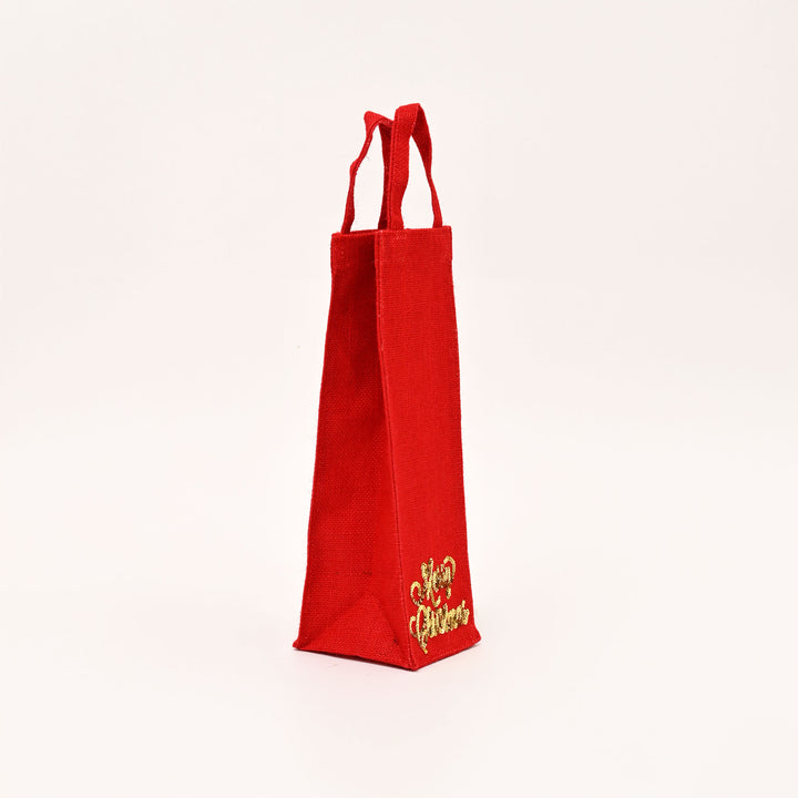 Christmas Gift Bag | Laminated Jute Bag with Sequins Design | Red & Golden