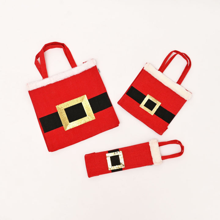 Christmas Jute Bag | Laminated Gift Bag with Sequins Design | Red