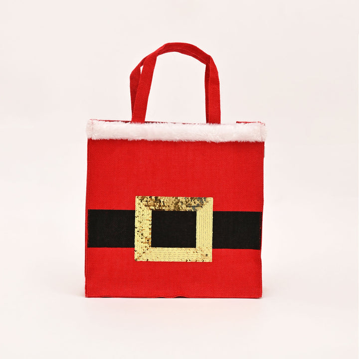Christmas Jute Bag | Laminated Gift Bag with Sequins Design | Red
