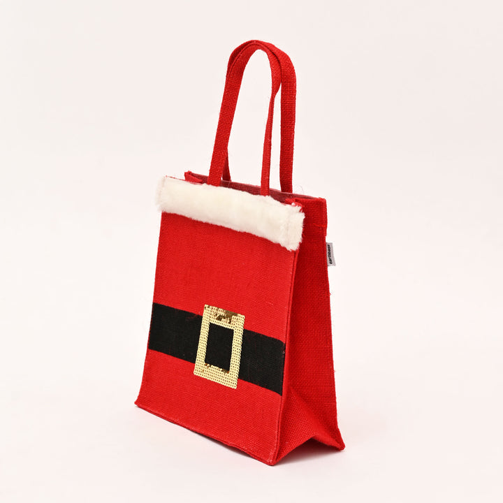 Christmas Jute Bag | Laminated Gift Bag with Sequins Design | Red