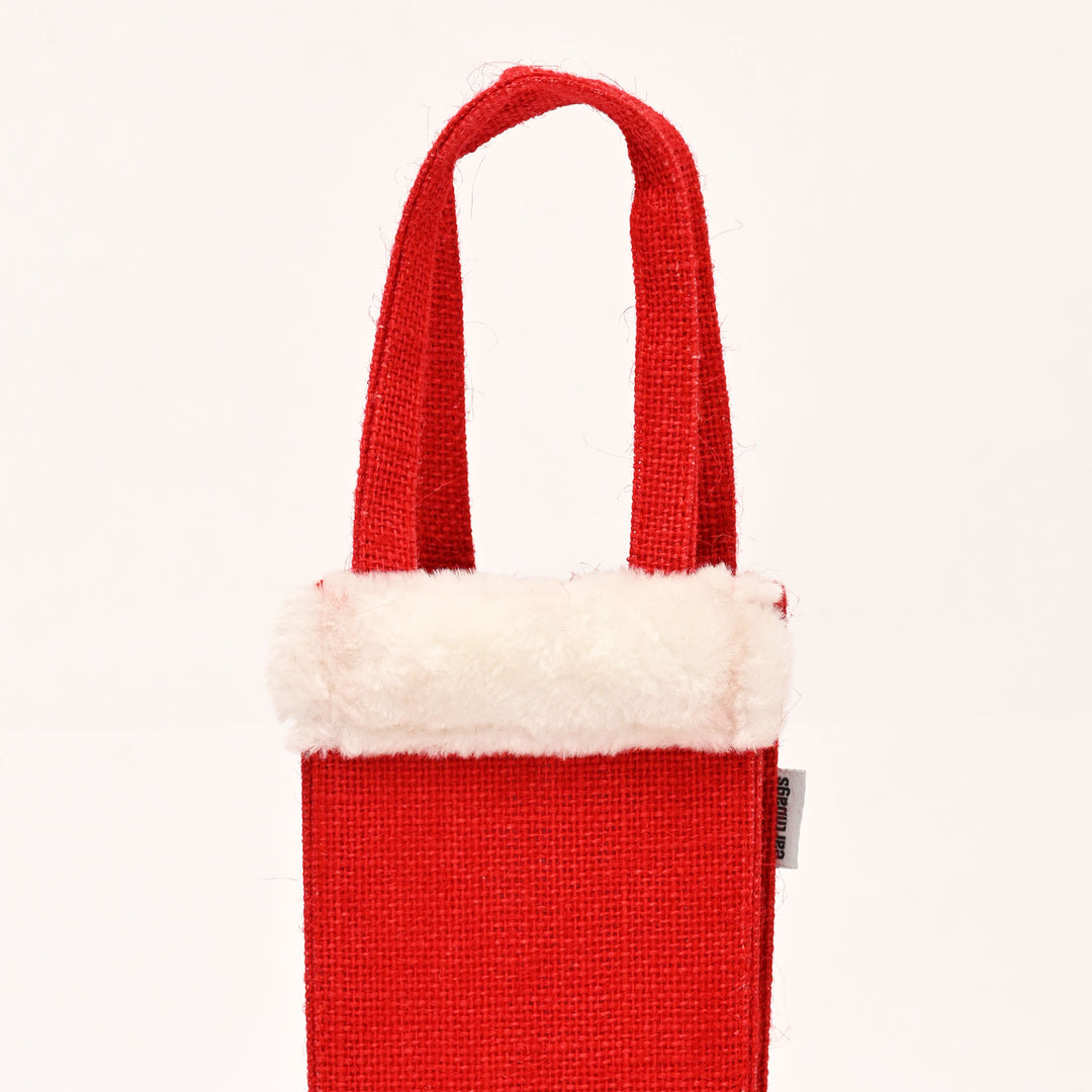 Christmas Jute Bag | Laminated Gift Bag with Sequins Design | Red