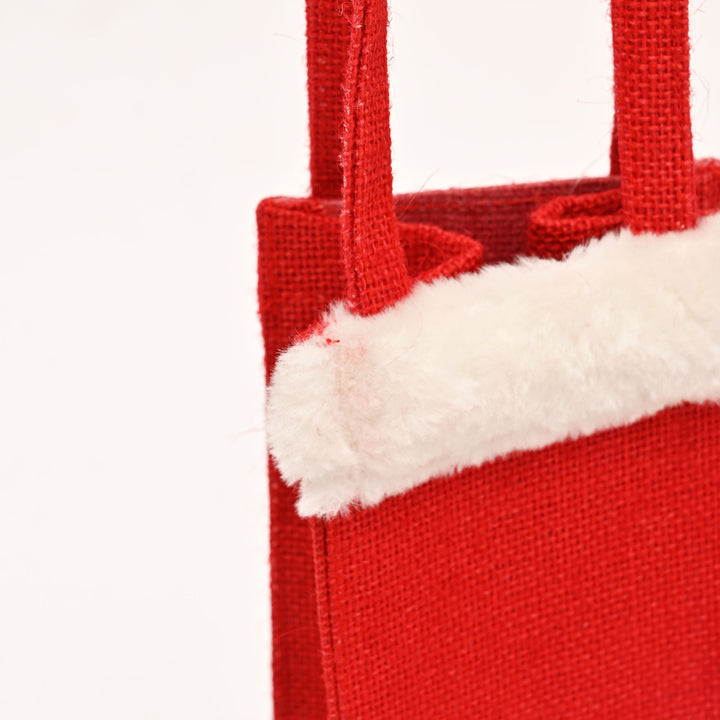 Christmas Jute Bag | Laminated Gift Bag with Sequins Design | Red