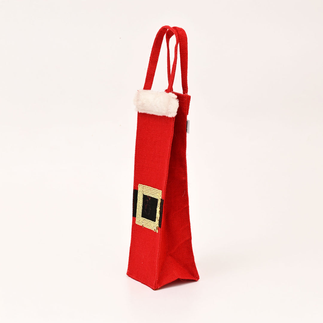 Christmas Jute Bag | Laminated Gift Bag with Sequins Design | Red