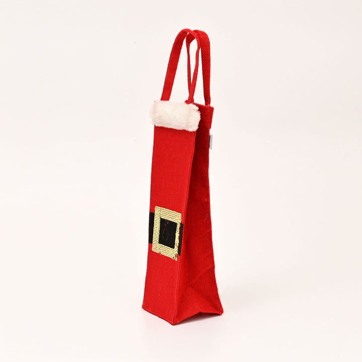 Christmas Jute Bag | Laminated Gift Bag with Sequins Design | Red