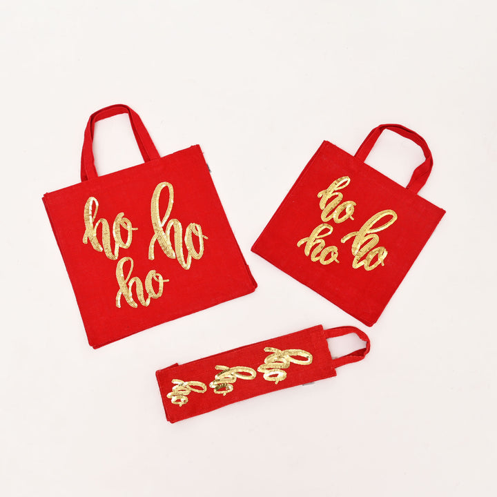 Christmas Gift Bag | Laminated Jute Bag with Sequins Design | Red