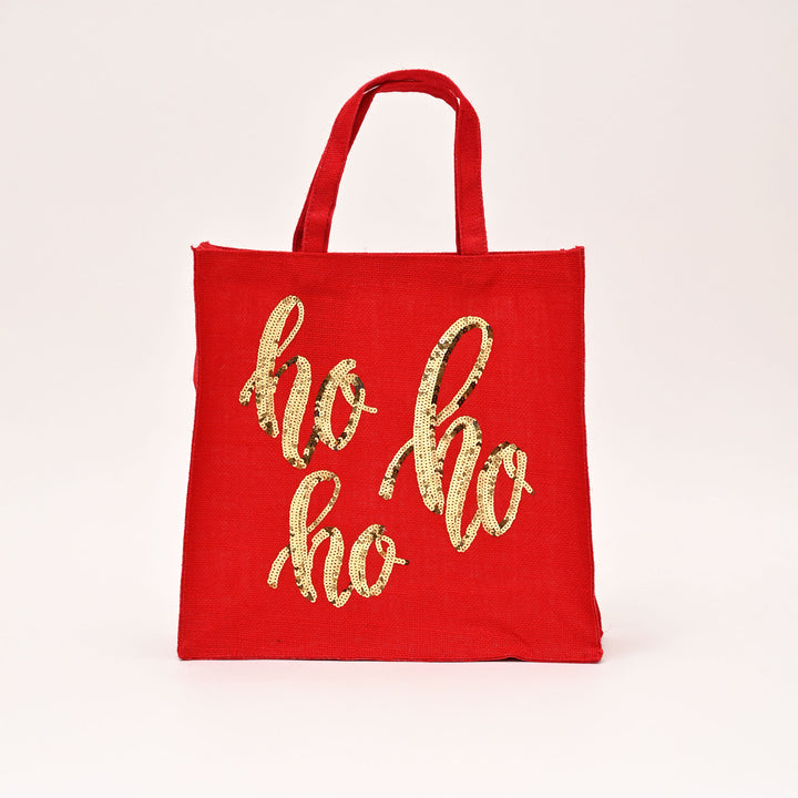 Christmas Gift Bag | Laminated Jute Bag with Sequins Design | Red