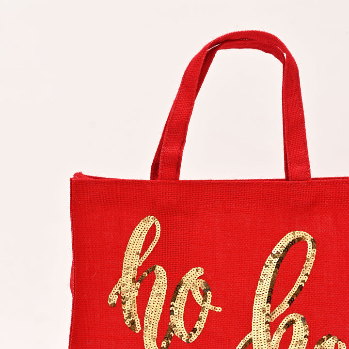 Christmas Gift Bag | Laminated Jute Bag with Sequins Design | Red