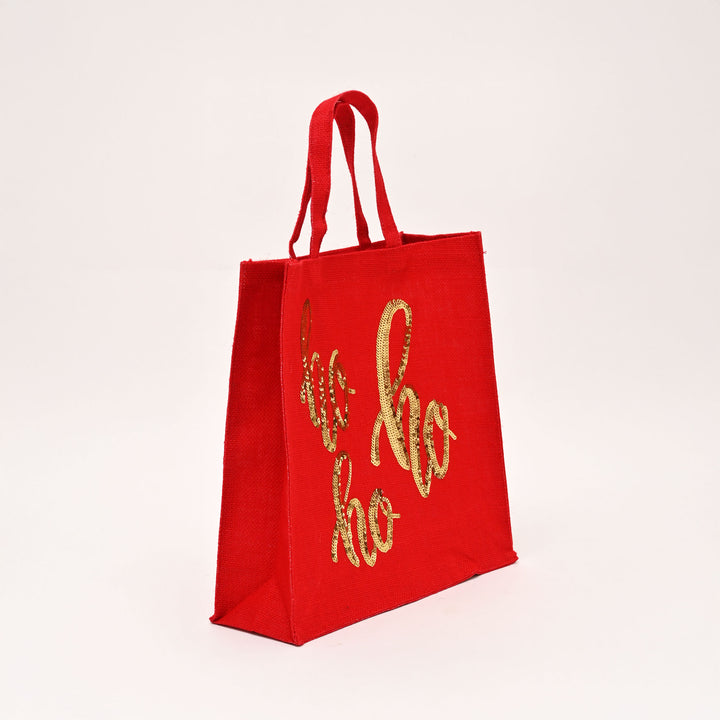 Christmas Gift Bag | Laminated Jute Bag with Sequins Design | Red