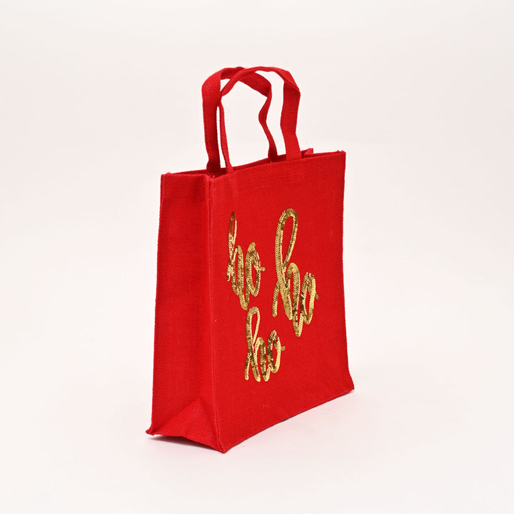 Christmas Gift Bag | Laminated Jute Bag with Sequins Design | Red