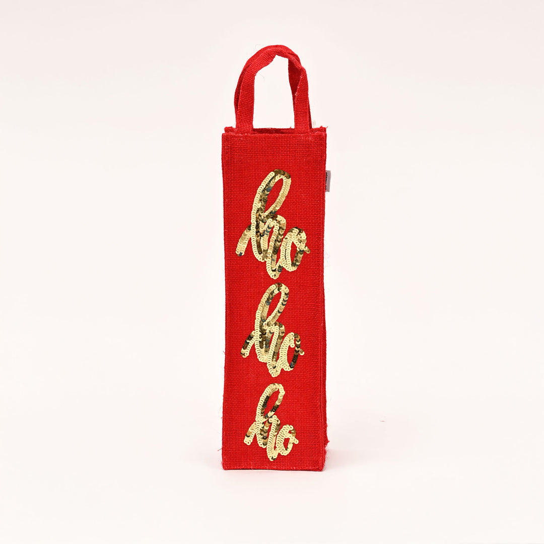 Christmas Gift Bag | Laminated Jute Bag with Sequins Design | Red
